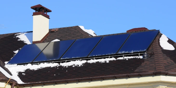 A Leeds home with snow on its roof and solar panels