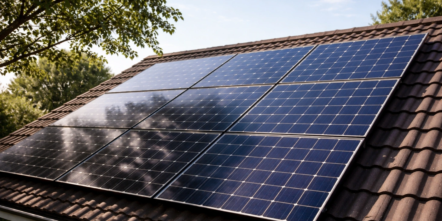 A poorly placed solar panel as it is under the shadows from the trees