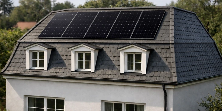 A house in Leeds with a mansard roof with solar panels on it A house in Leeds with a mansard roof with solar panels on it