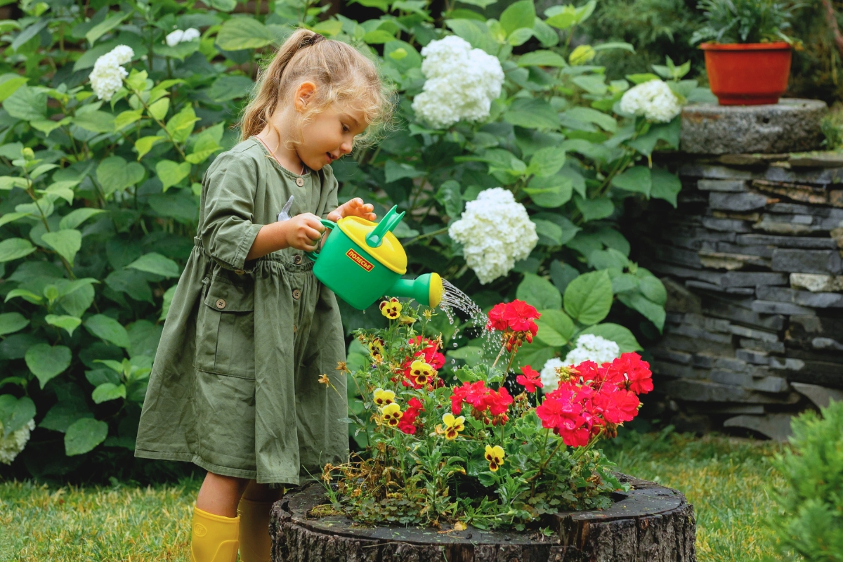 hands-on learning example of girl watering plants she started from seeds hands-on learning example of girl watering plants she started from seeds