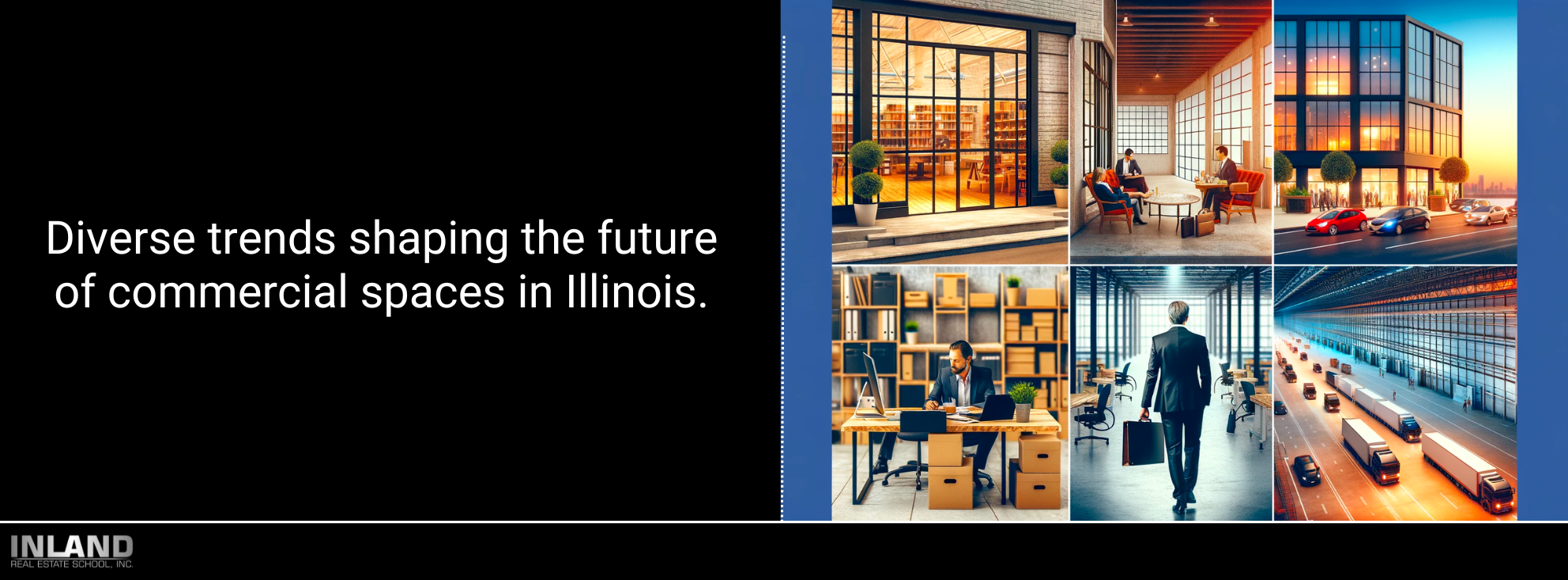 Collage of Illinois' commercial real estate showing varying sector trends.