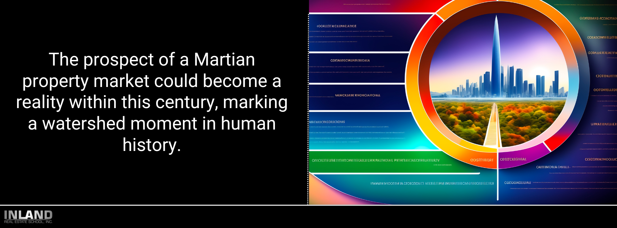 Timeline graphic showing potential milestones for establishing real estate on Mars.