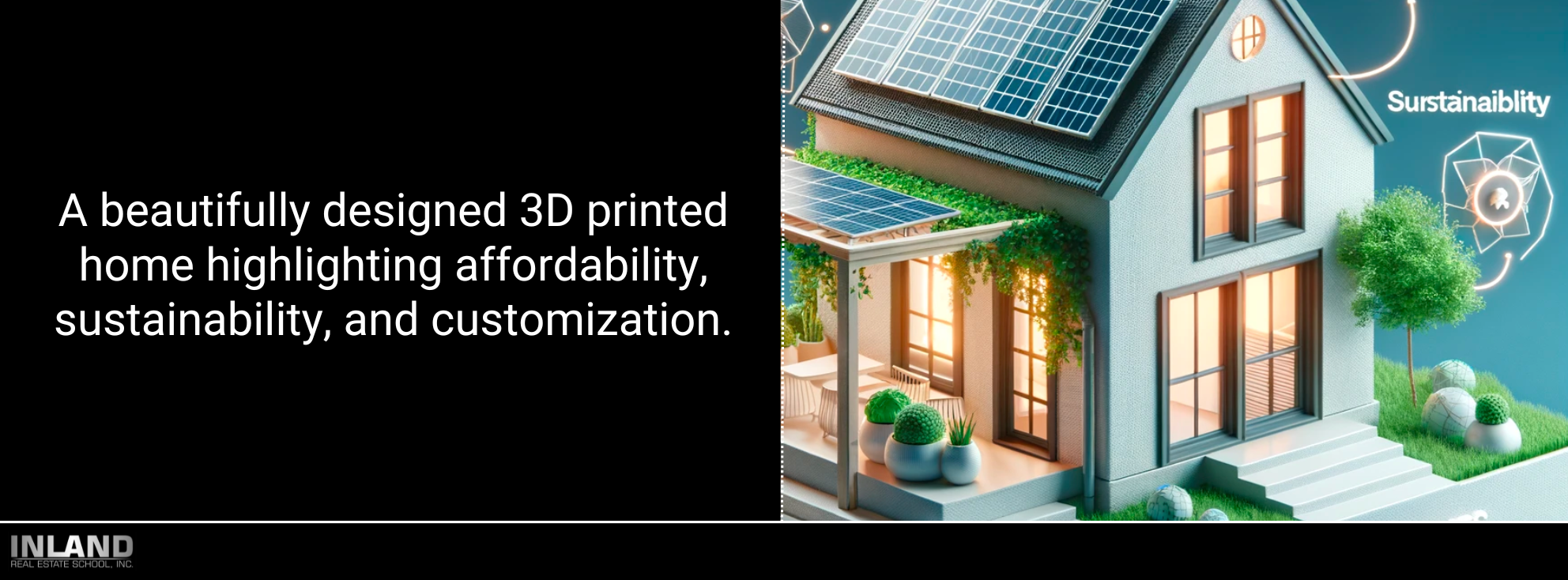 A beautifully designed 3D printed home highlighting affordability, sustainability, and customization.