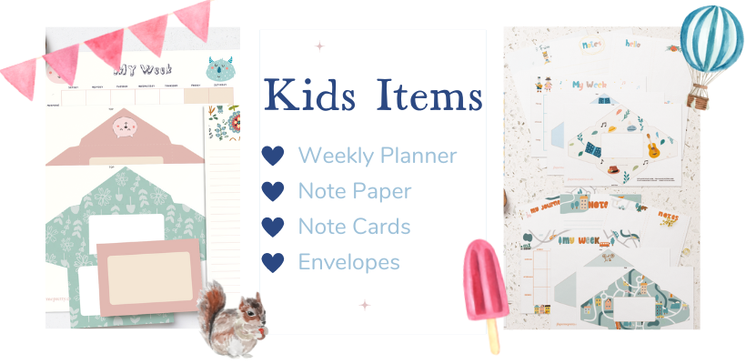 Kids stationery items