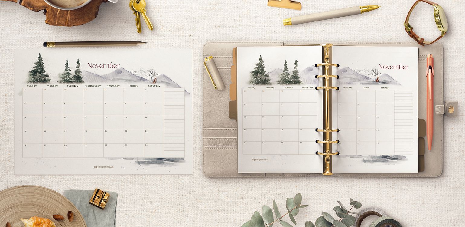 November monthly calendar in A4, US Letter and A5 for Filofax and ring binders. November monthly calendar in A4, US Letter and A5 for Filofax and ring binders.