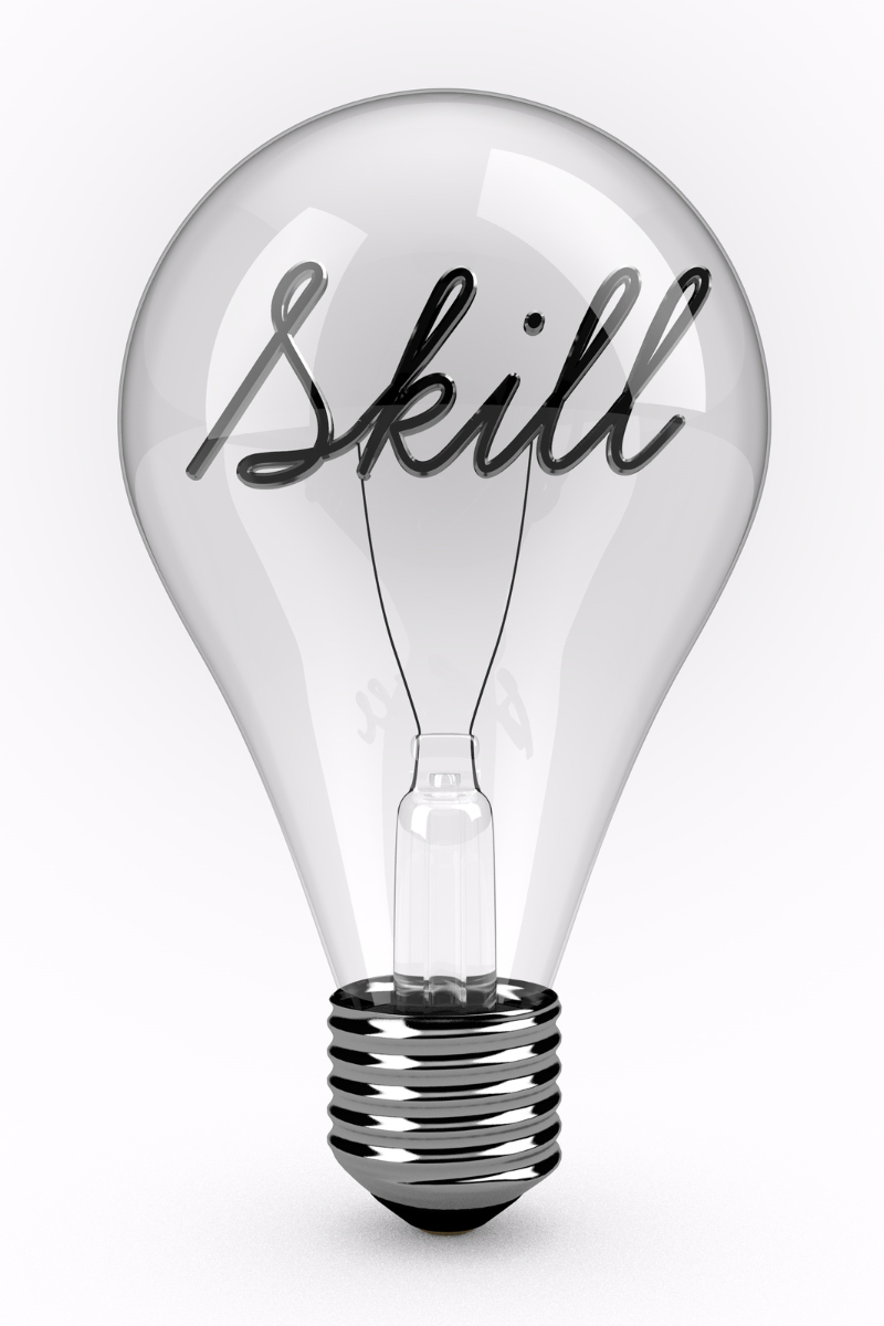 Lightbulb with the word skill written inside to insight and remind the reader to remember the skills they have when feeling out of control.