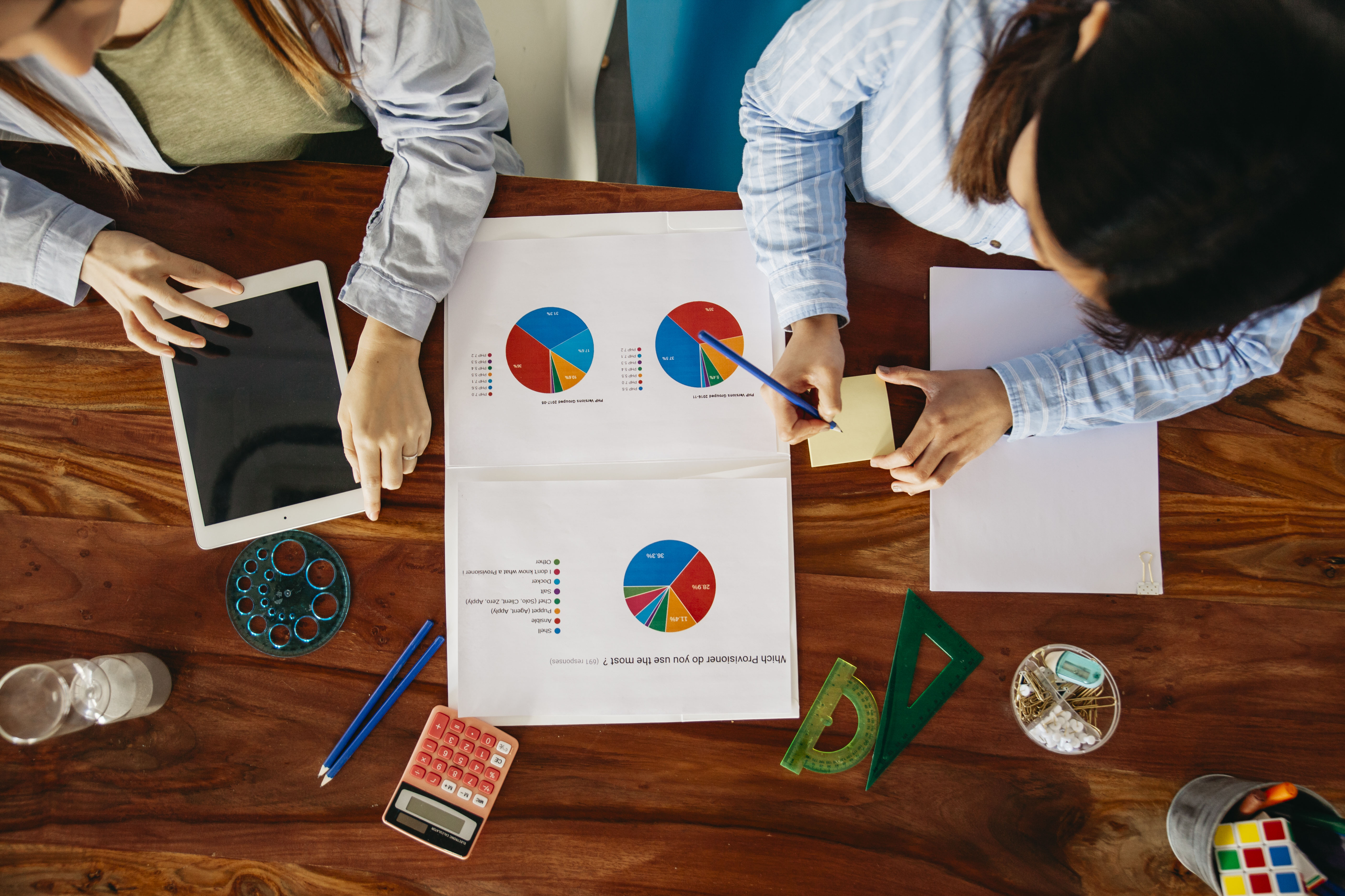 Marketing team checking budget chart Marketing team checking budget chart