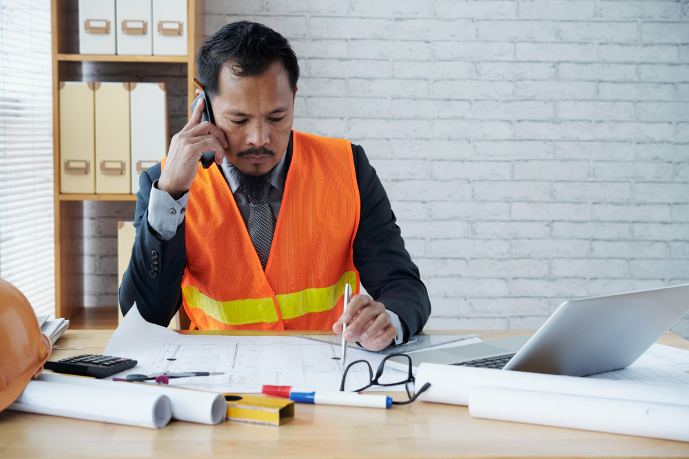 Construction business owner reviewing reports highlighting operational inefficiencies