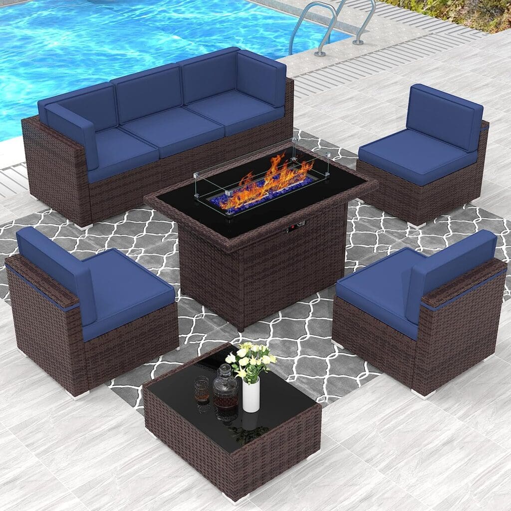 LayinSun 8 Piece Patio Furniture Set with Fire Pit Table