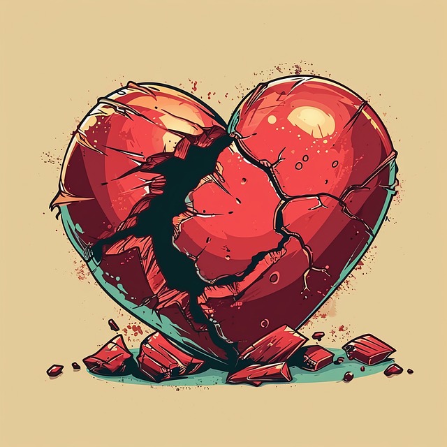 Image is an illustration of a broken heart