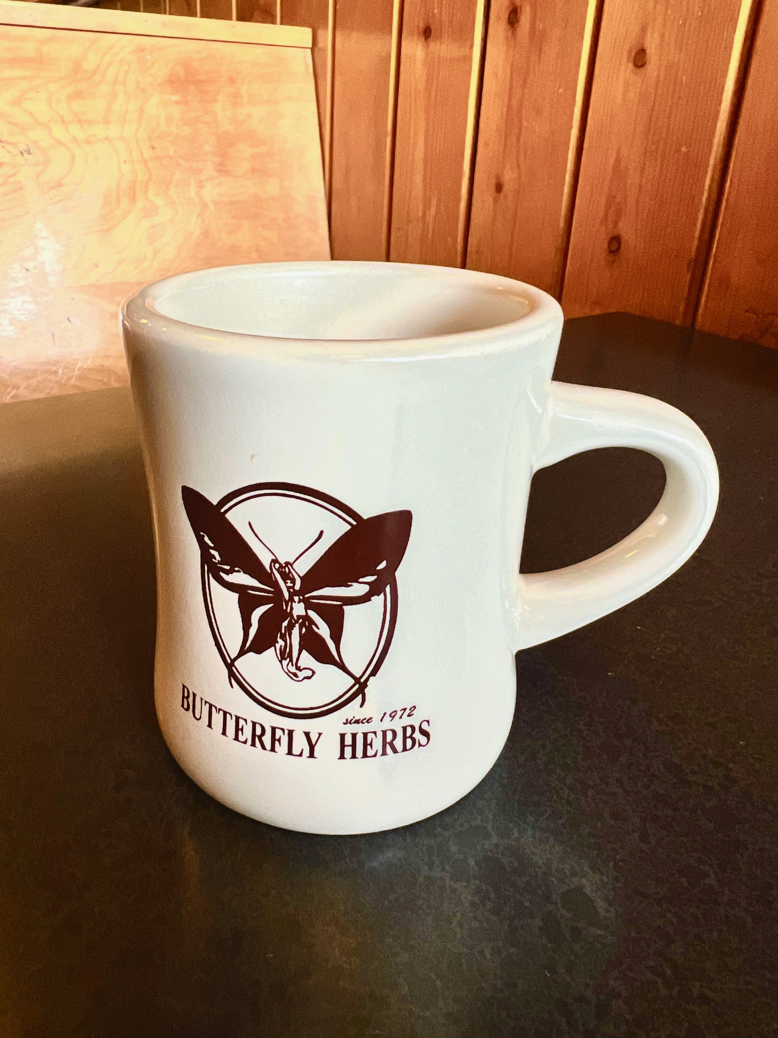 image of a coffee cup at the Butterfly Herb cafe in Missoula, MT