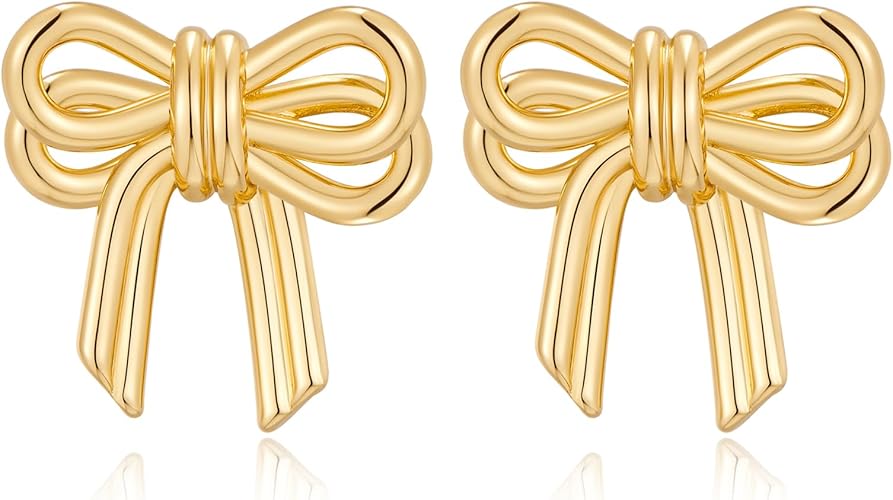 festive gold bow earrings