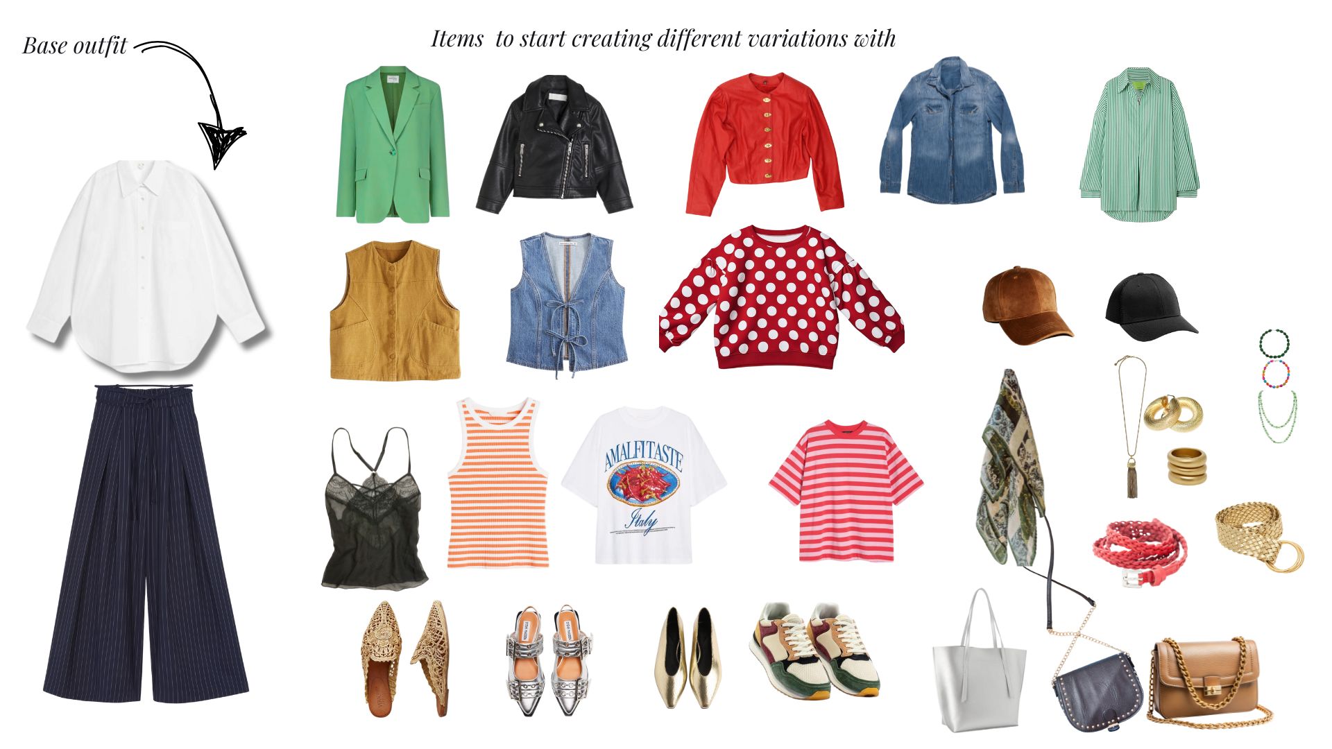 Start the remix with one base and different items from your wardrobe