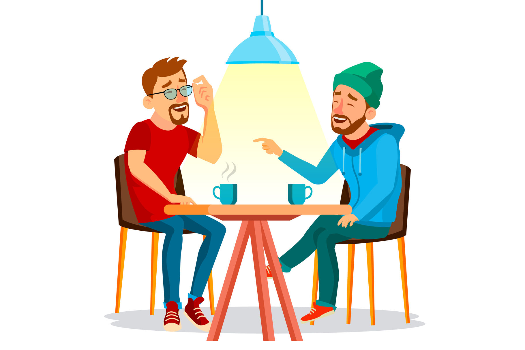 an illustration showing two people laughing and drinking coffee an illustration showing two people laughing and drinking coffee