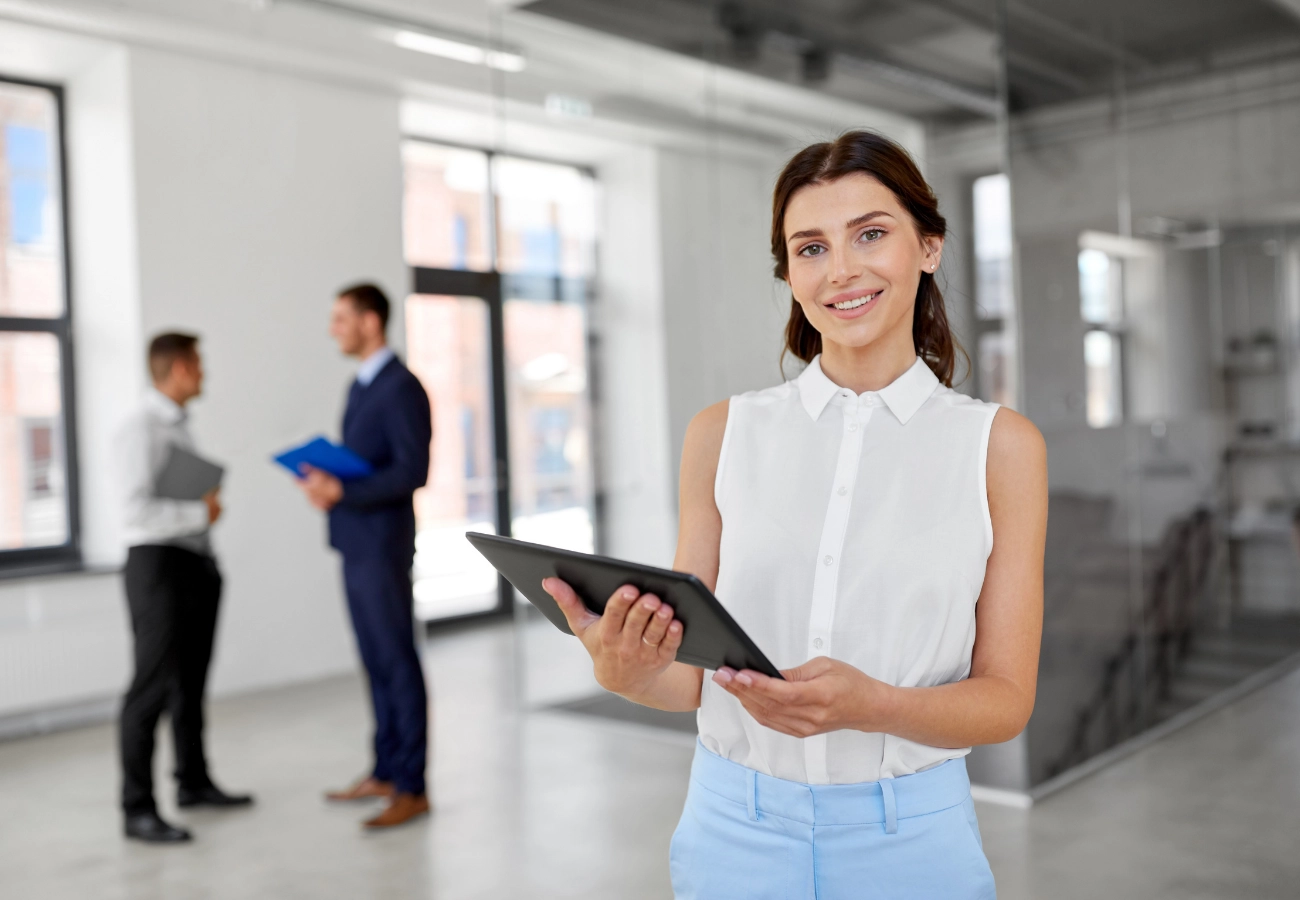 Realtor helping a couple with their new home