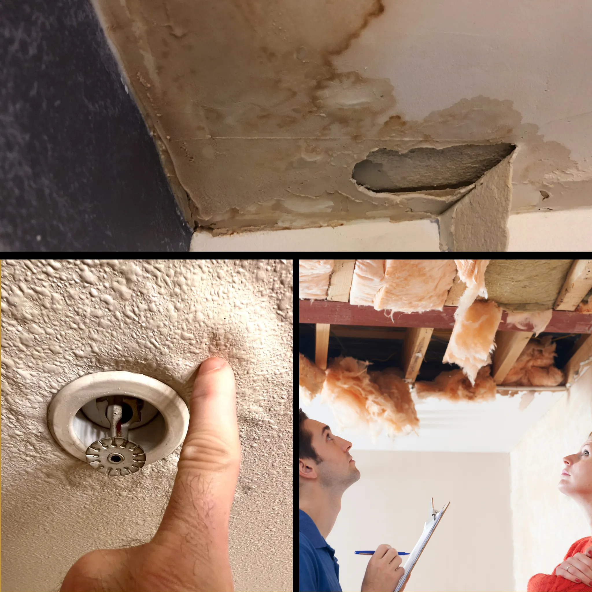 Interior water damage from a roof leak.