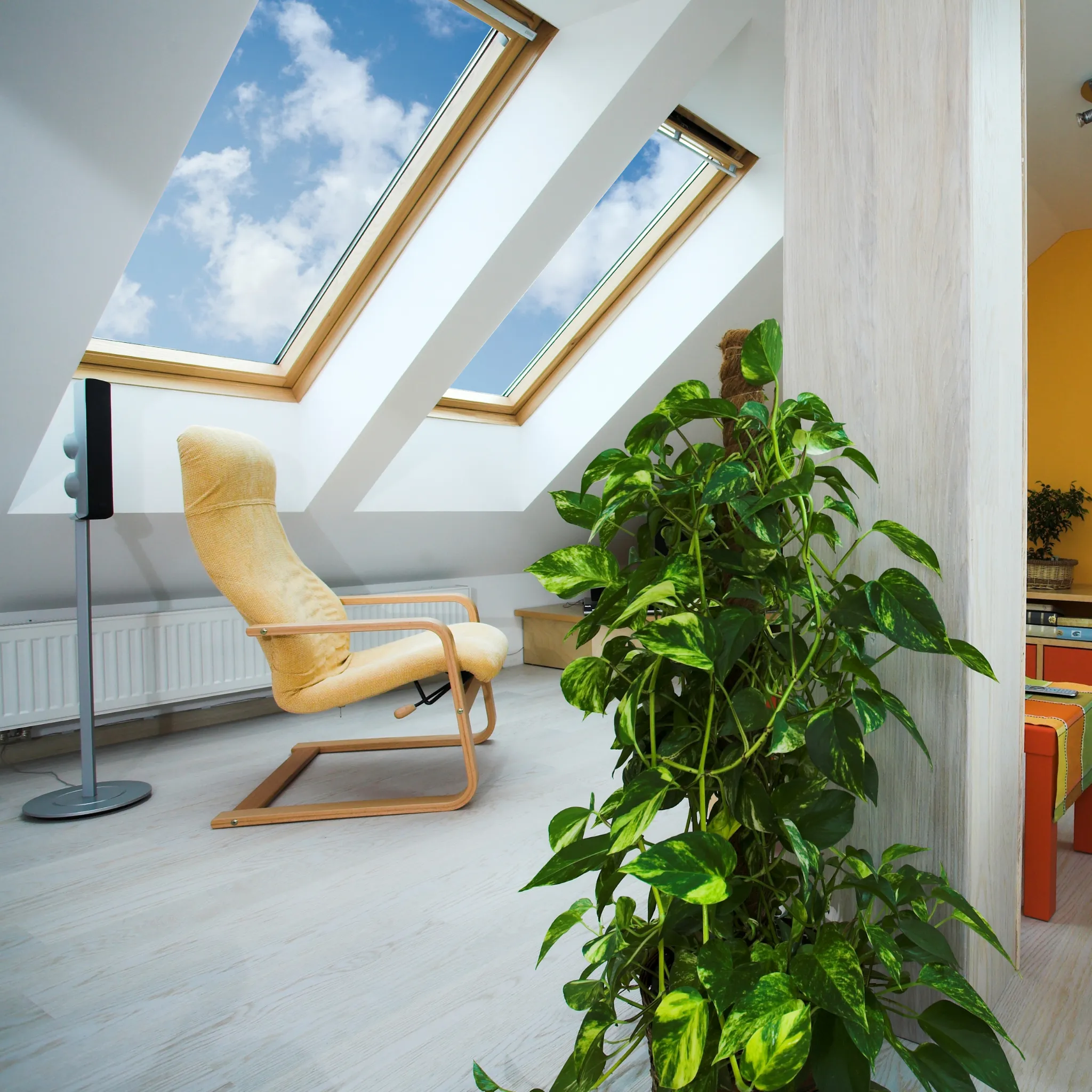 A newly installed skylight on a modern roof.