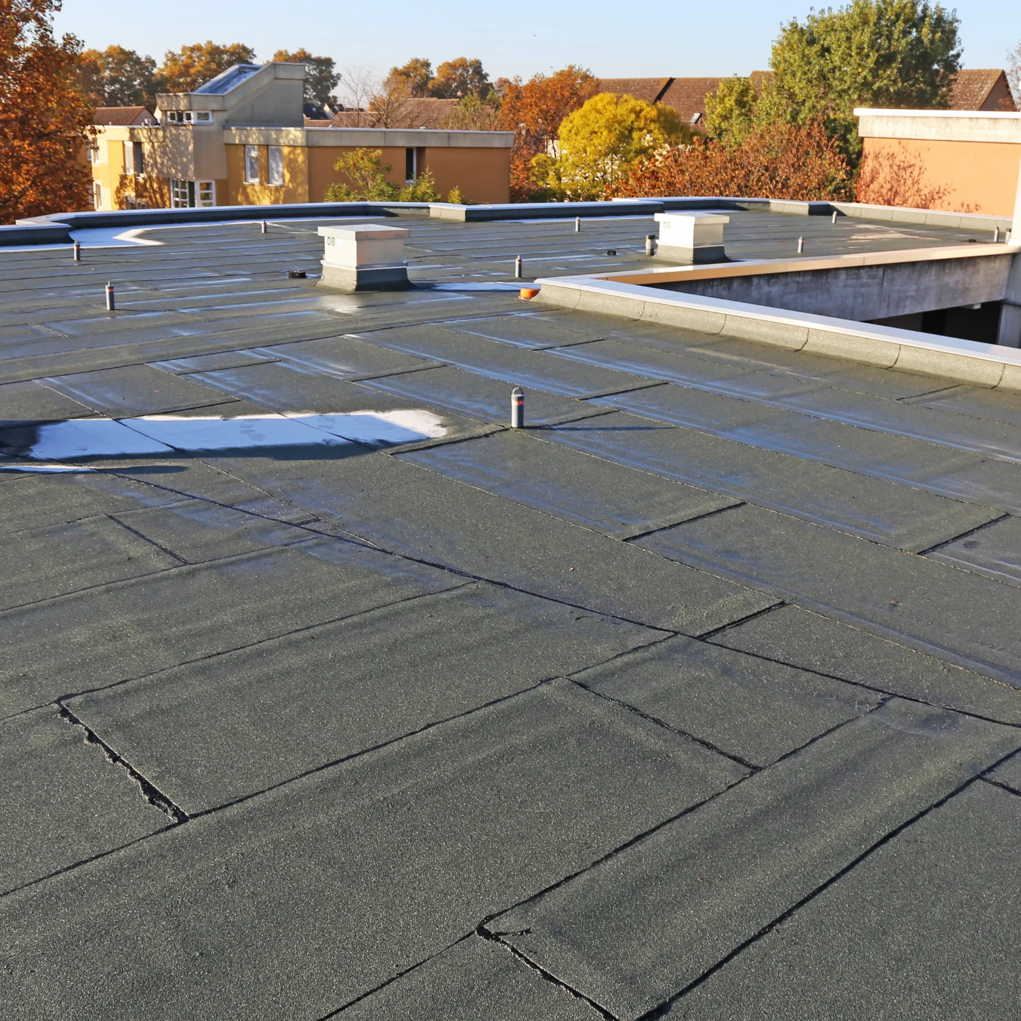 A professional installing a TPO flat roofing system.