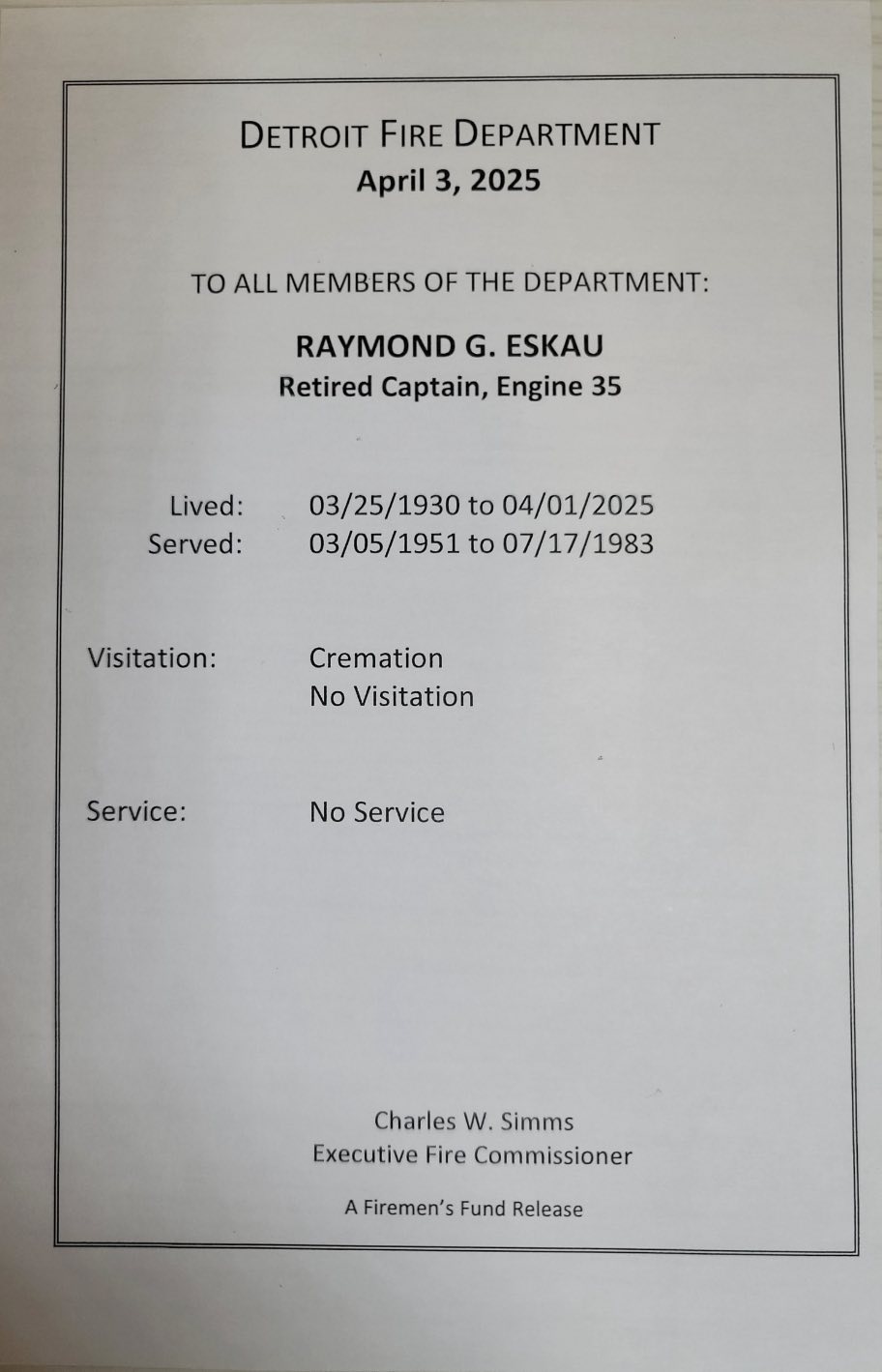 Raymond G Eskau