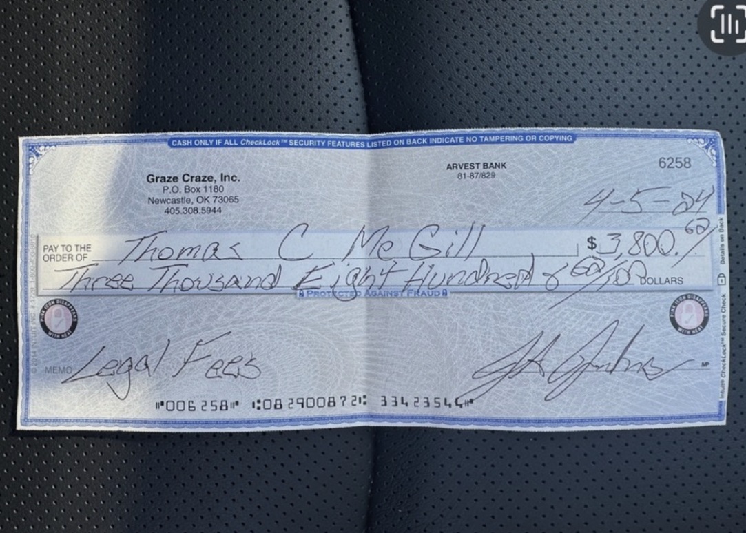Legal Fees check to Tom McGill Legal Fees check to Tom McGill