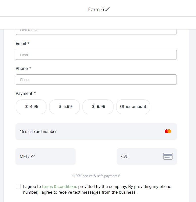 Payment in Forms