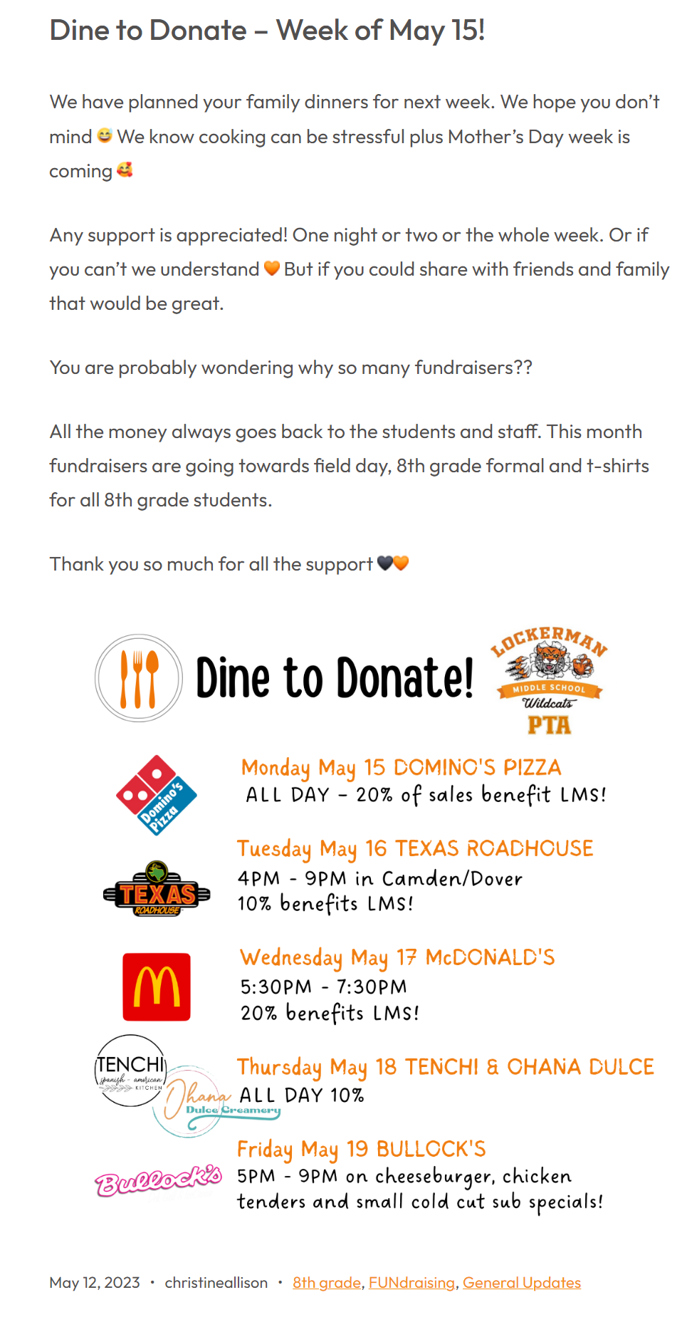 Spring 2023 LMS Dine to Donate