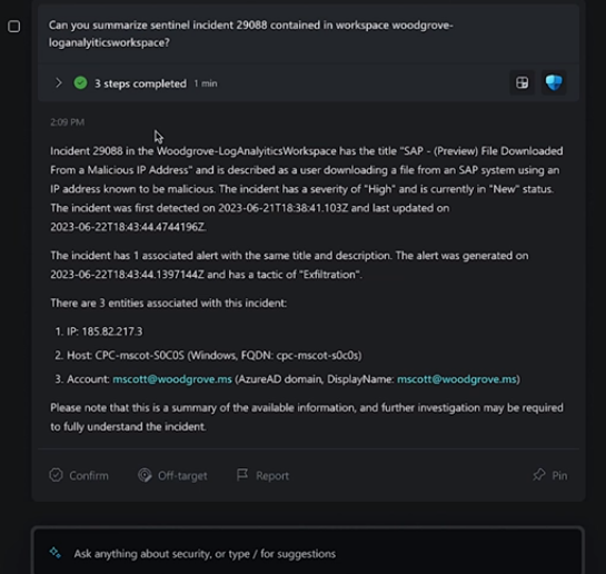 Screenshot of Microsoft Security Co-Pilot