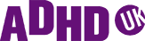 ADHD UK logo in purple and white ADHD UK logo in purple and white