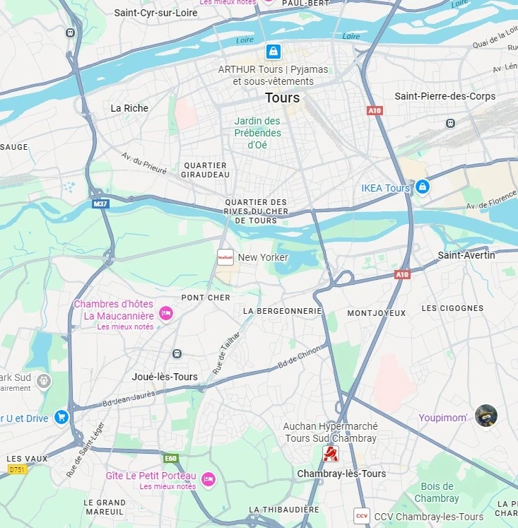 Carte des zones d’intervention du serrurier autour de Tours