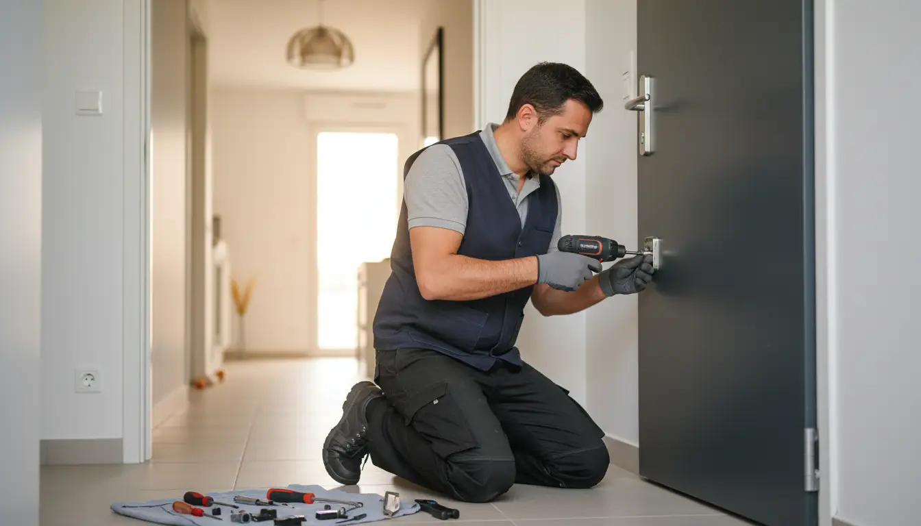 Serrurier installant une nouvelle serrure de sécurité à Tours