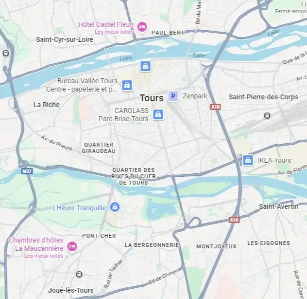 Carte des zones d’intervention pour la sécurisation autour de Tours