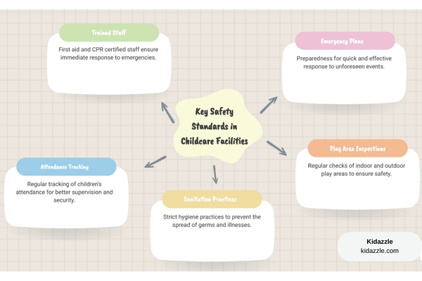Childcare safety infographic - Safety Standards and Practices in Childcare Facilities infographic mindmap-5-items Childcare safety infographic - Safety Standards and Practices in Childcare Facilities infographic mindmap-5-items