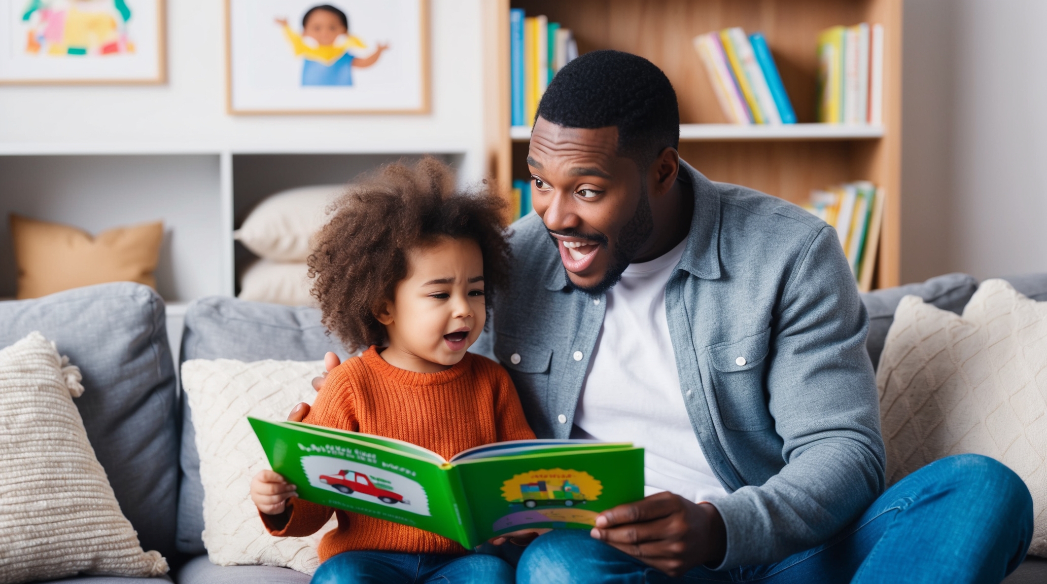 father and son reading story