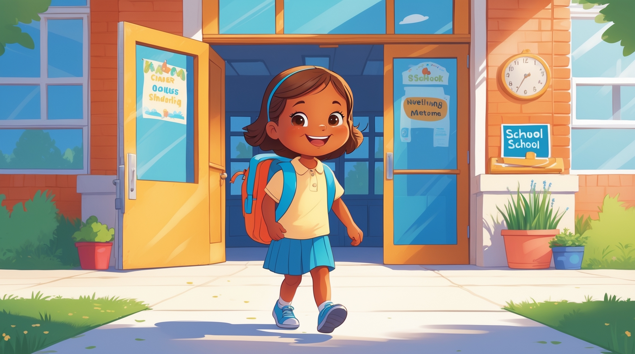 a girl outside the school a girl outside the school