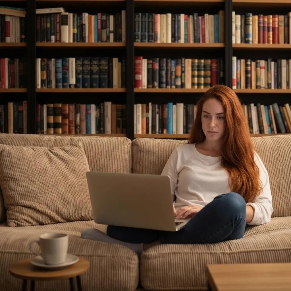 woman on couch with computer