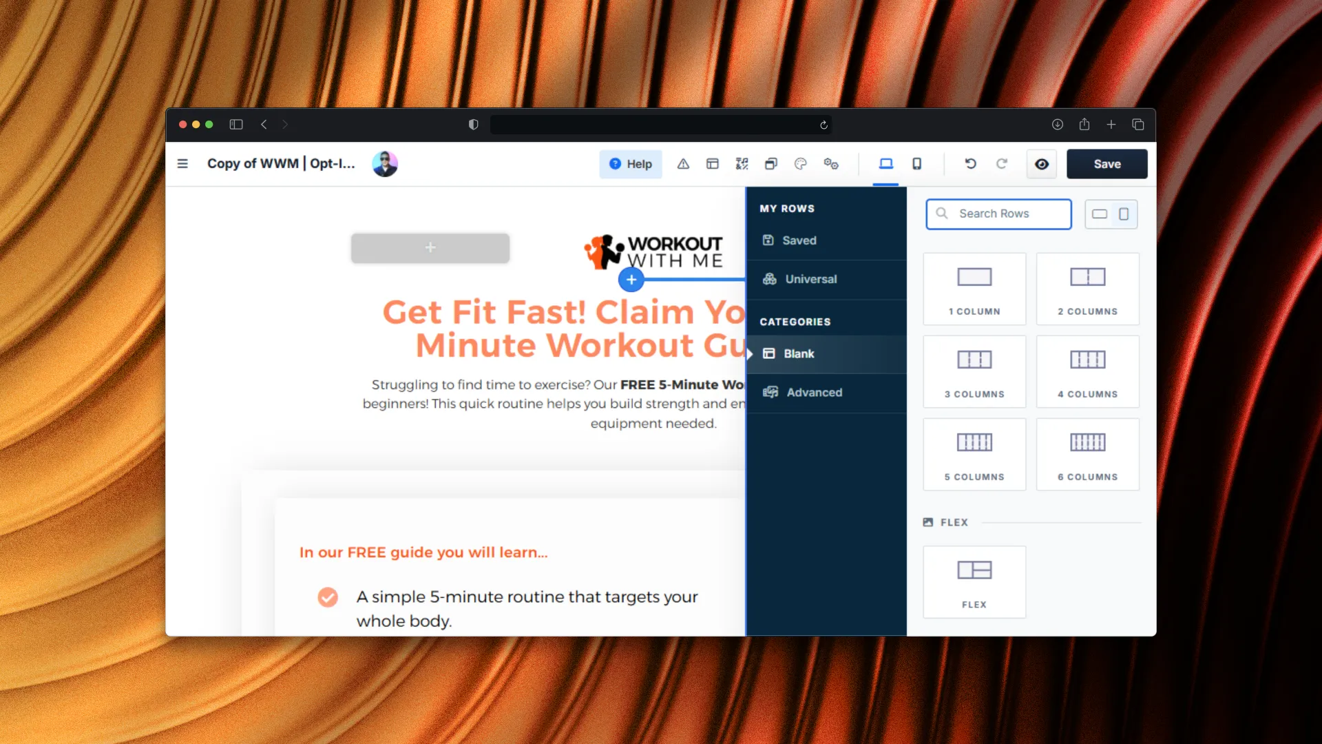 ClickFunnels 2.0 funnel builder interface showing drag-and-drop editor and template library