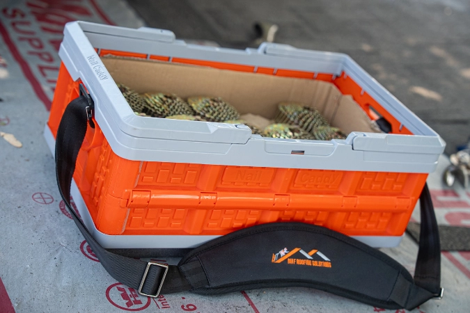 BMF Roofing Solutions - Nail Caddy in use BMF Roofing Solutions - Nail Caddy in use