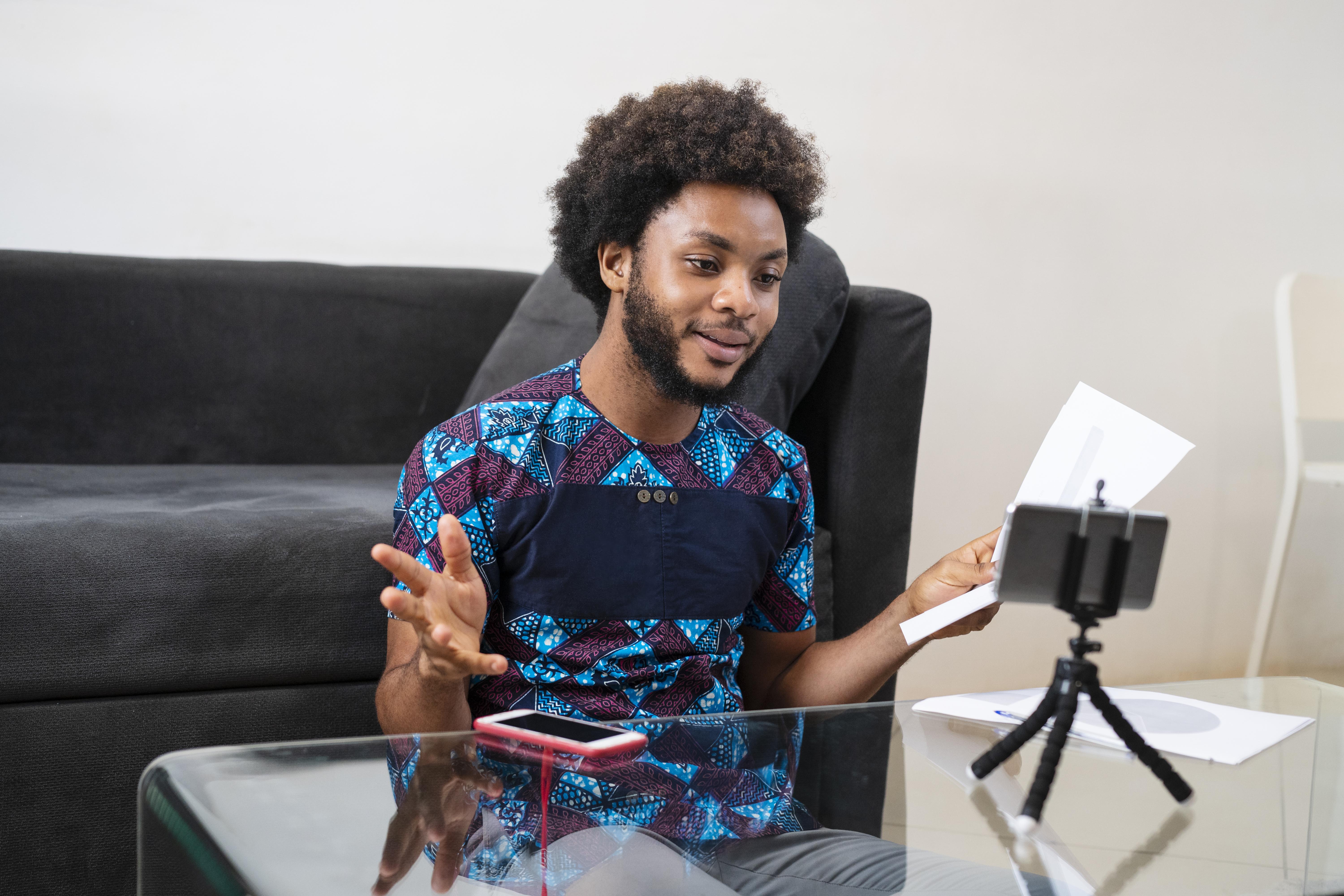 a content creator recording a video a content creator recording a video