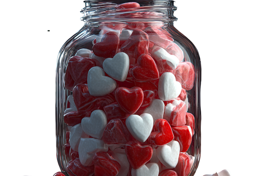 A heart-shaped container or bowl filled with light and gently expanding outward.