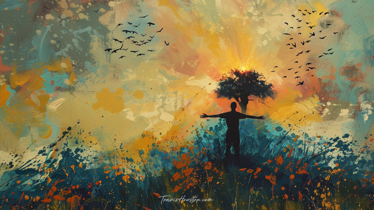 Man with arms reaching out in gratitude Man with arms reaching out in gratitude