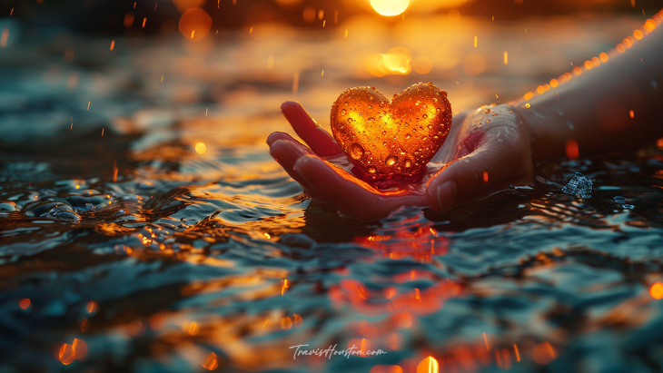 Hand holding a heart shape in water Hand holding a heart shape in water