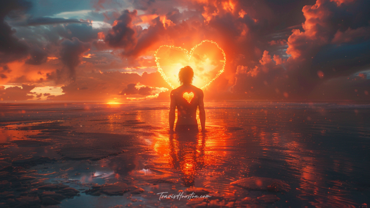 Man standing in an ocean of love and gratitude Man standing in an ocean of love and gratitude