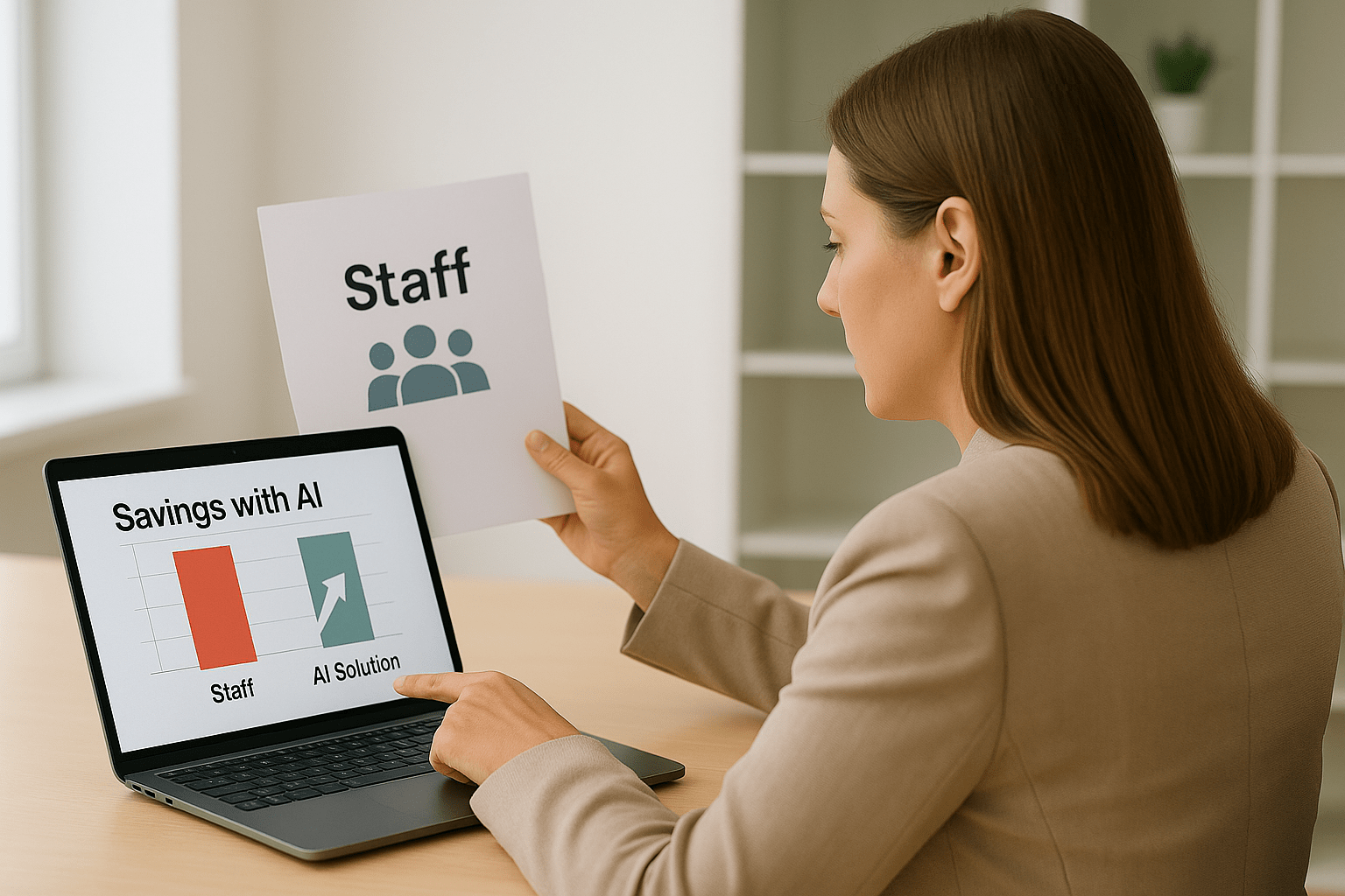 Small business owner seeing how AI employees are more affordable than traditional staffing Small business owner seeing how AI employees are more affordable than traditional staffing