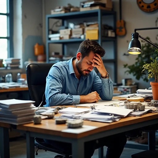 1 AI sales automation for manufacturing - cluttered desk in a manufacturing workshop 1 AI sales automation for manufacturing - cluttered desk in a manufacturing workshop