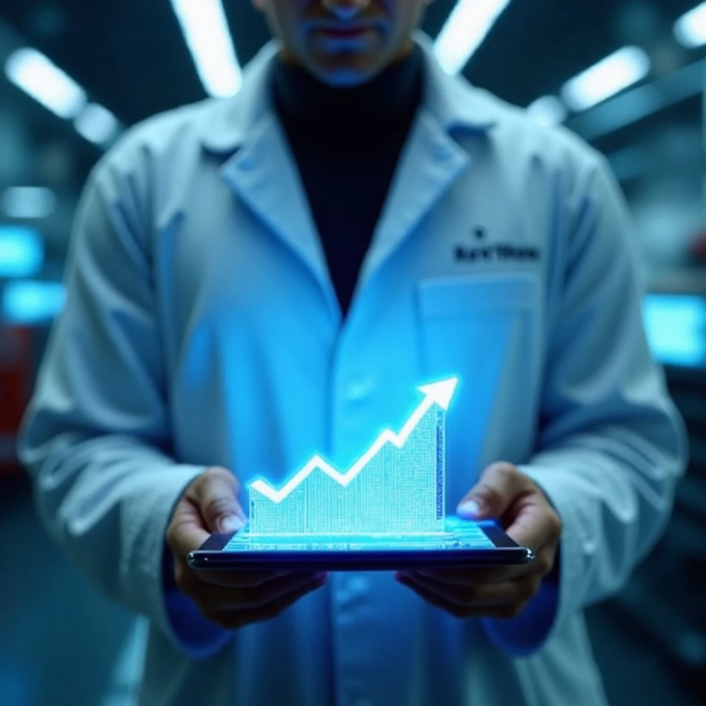 4 B2B sales hacks for medical manufacturing - founder with a tablet showing an upward trending graph 4 B2B sales hacks for medical manufacturing - founder with a tablet showing an upward trending graph