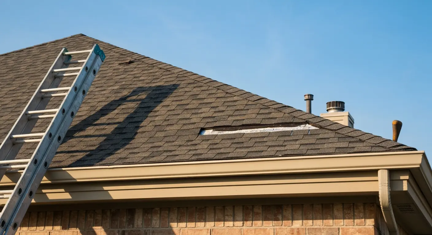 Roof repair work in progress