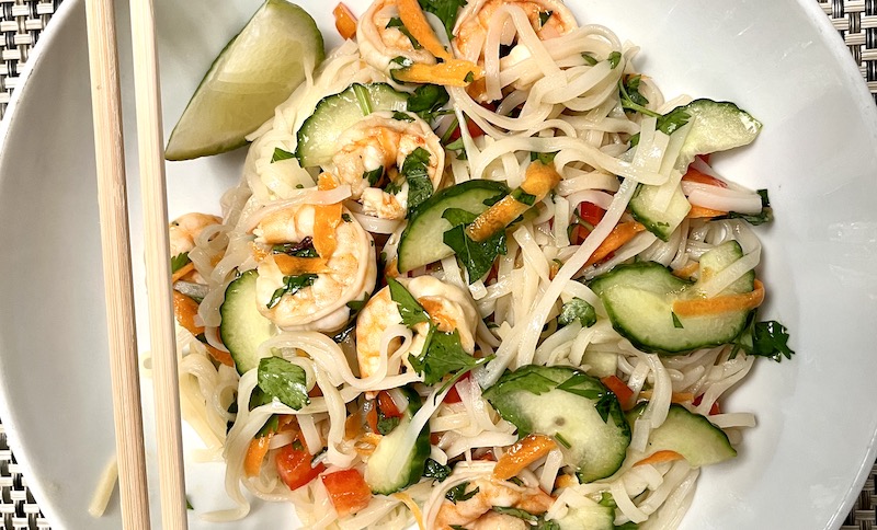 Rice Noodles, Shrimp, and Cucumbers with Thai Flavors