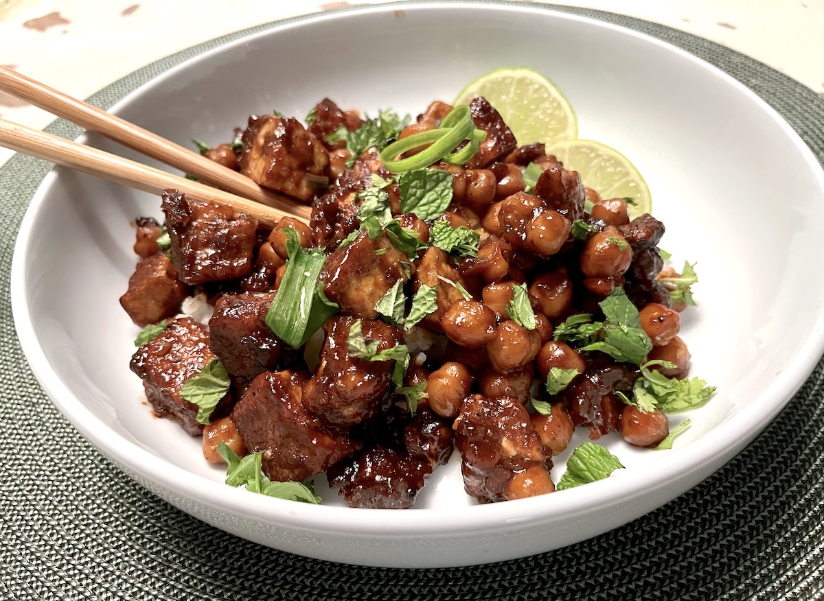 Spicy Sweet and Sour Tofu with Chickpeas