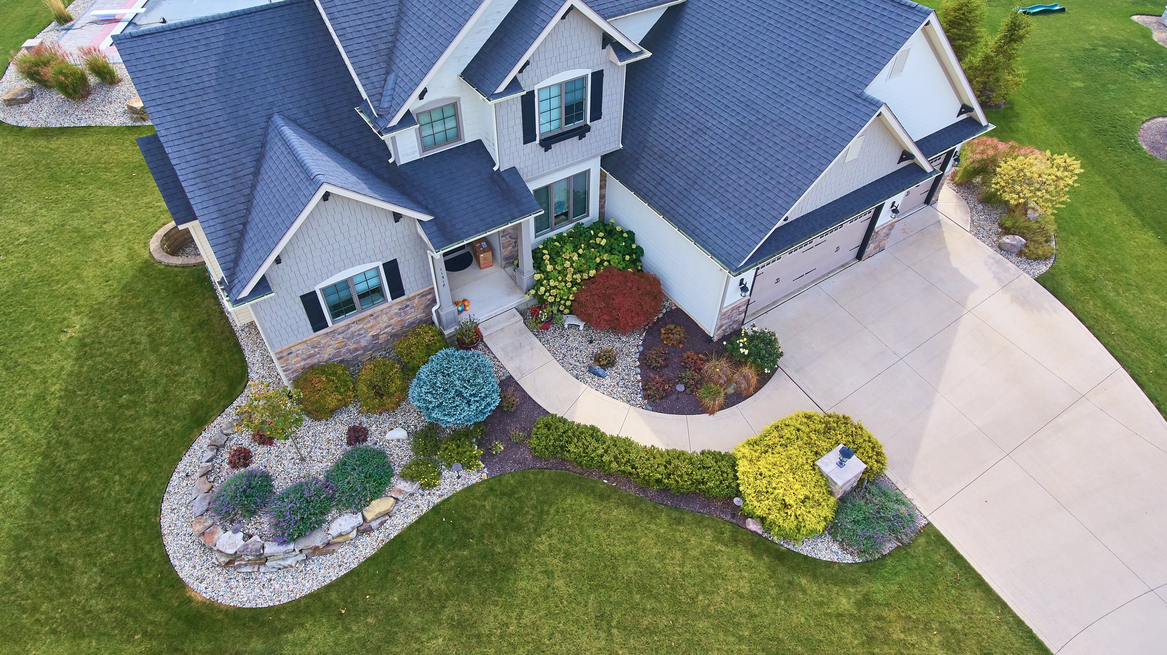 aerial shot of beautiful landscape design and installation