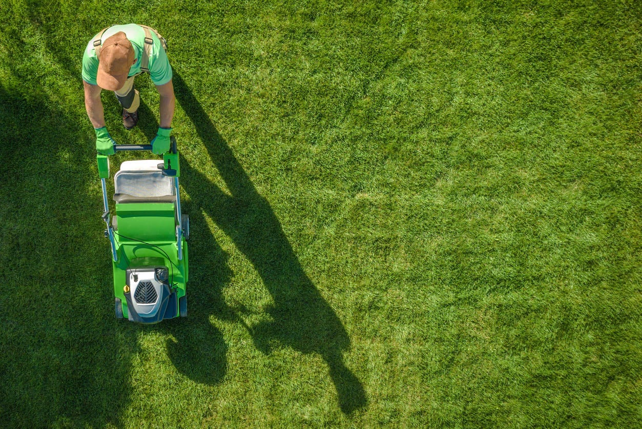 Regular Property Maintenance, expert landscaper mowing the lawn